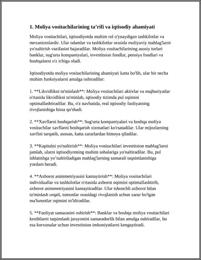 Moliya Vositachilari va Ularni Turlari 3