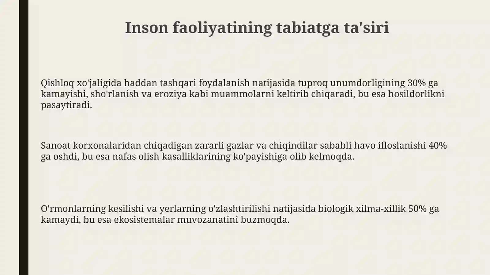 Inson faoliyatining tabiatga ta'sirini va tabiatning javobi 3
