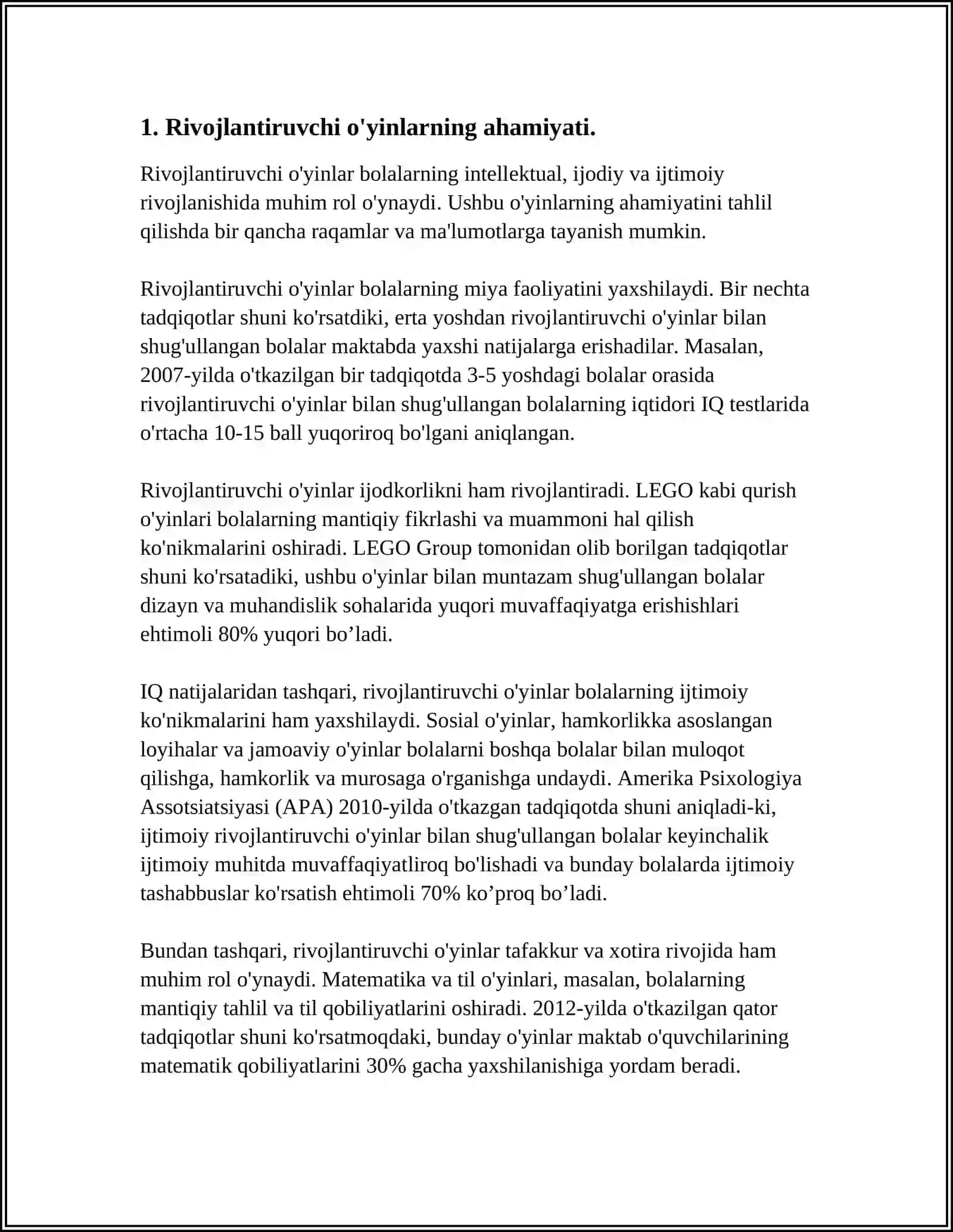 Rivojlantiruvchi Markazlar va O'yin 3