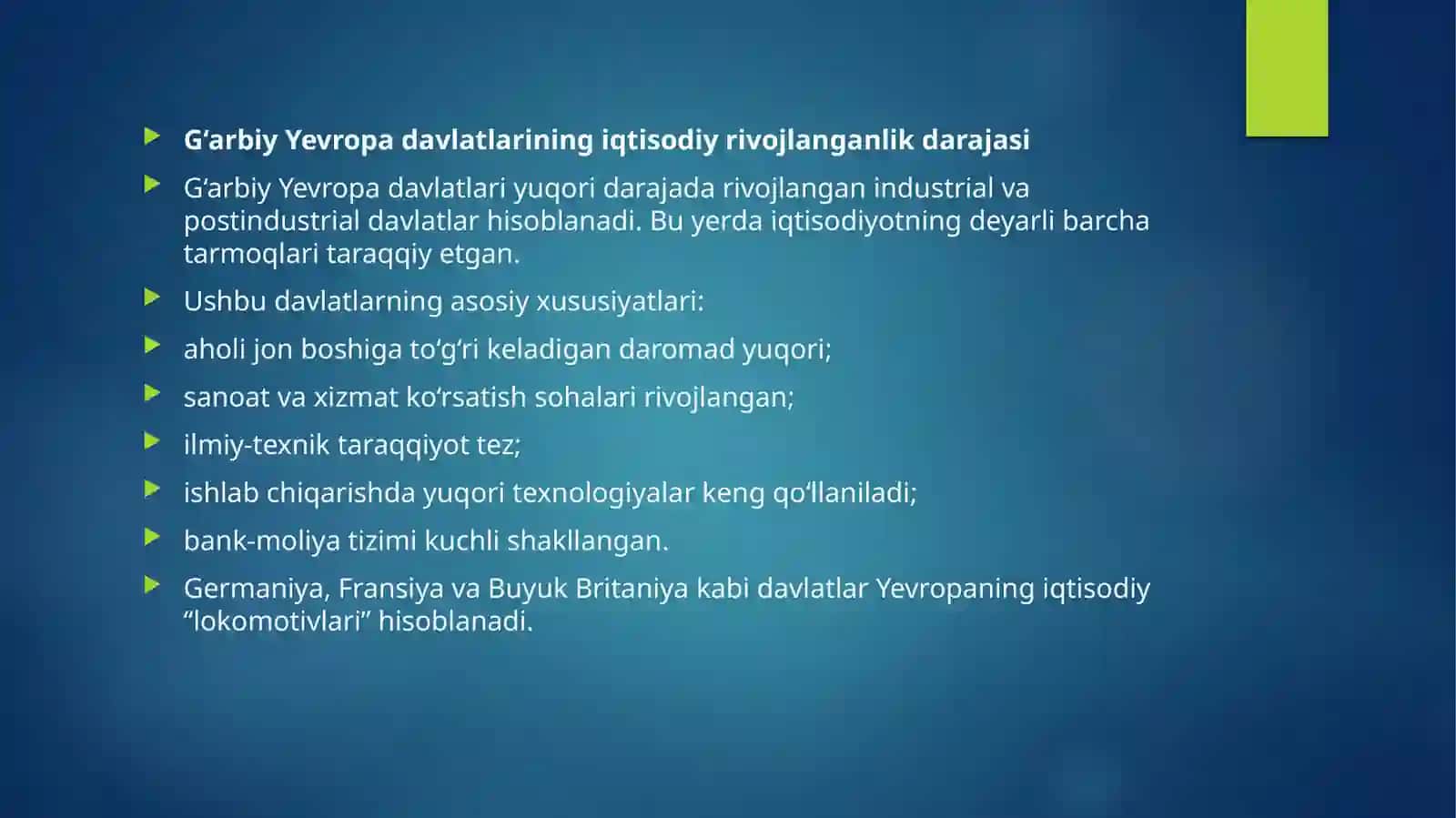 G‘ARBIY YEVROPA DAVLATLARINING JAHON XO‘JALIGIDAGI O‘RNI 3