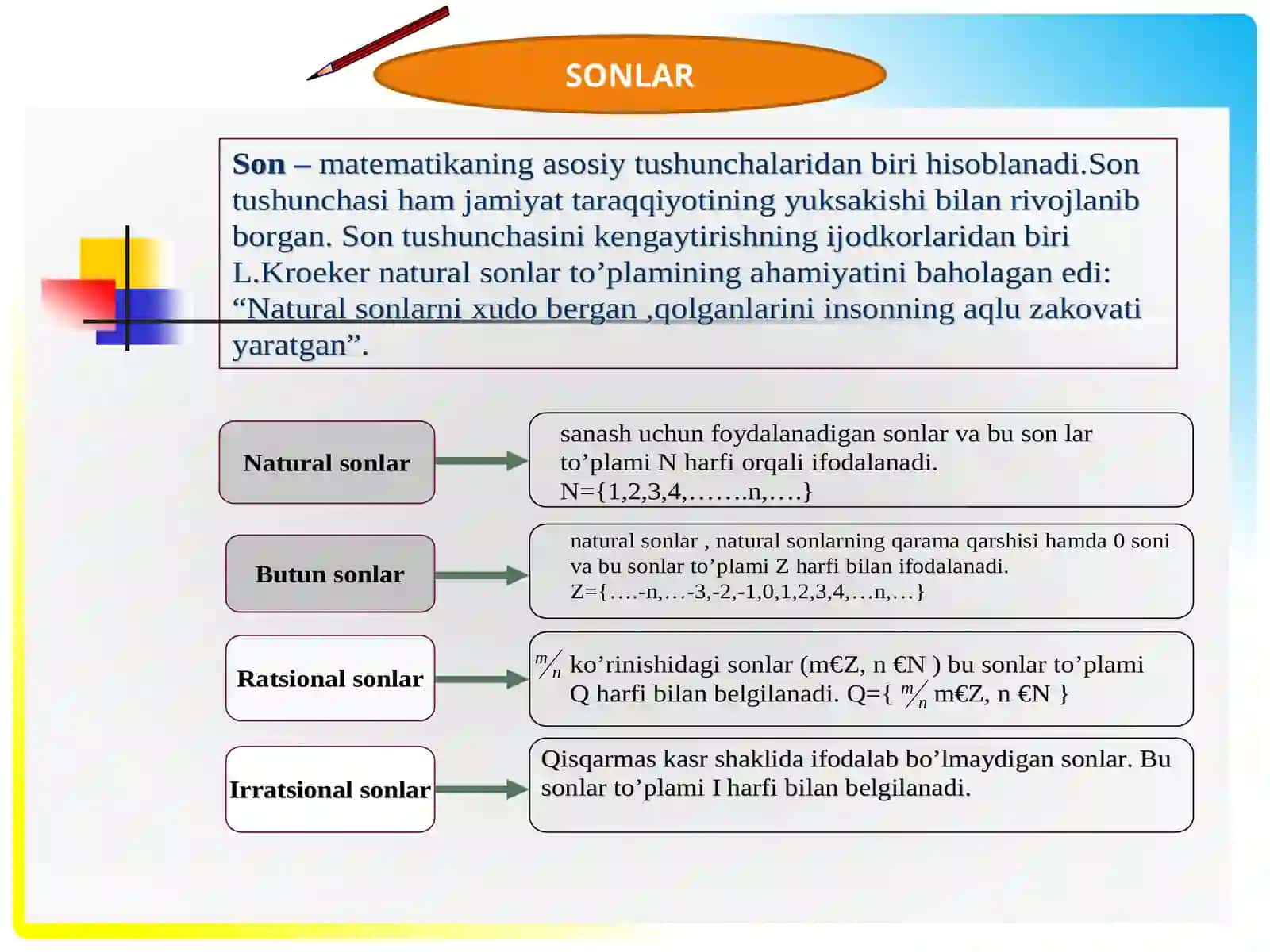 Haqiqiy sonlar to’plami.ULAR USTIDA AMALLAR.HAQIQIY SONNING MODULI 3