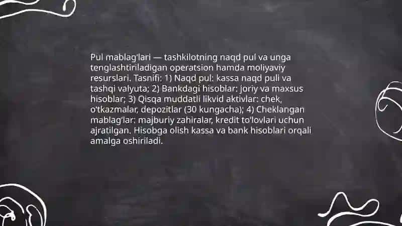 Pul mablag'lari va hisob-kitoblar hisobi 3