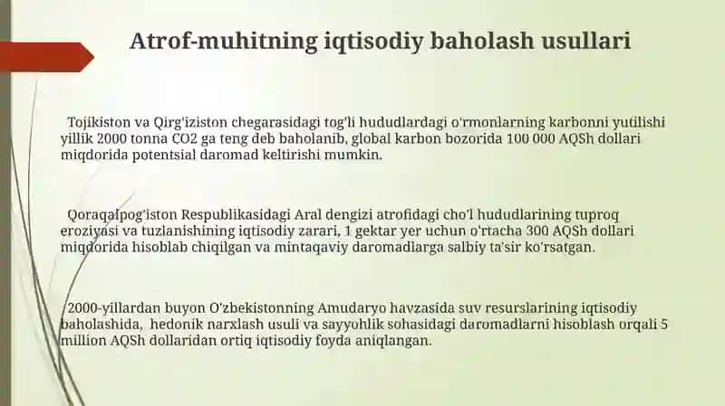 Atrof-muhitning iqtisodiy baholash usullari 3