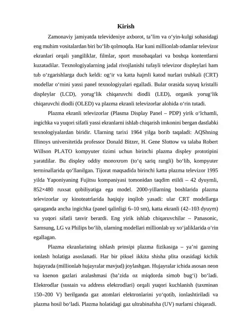 Plazma ekranli televizorlar asosiy texnik parametrlari va ishlash prinspi 3
