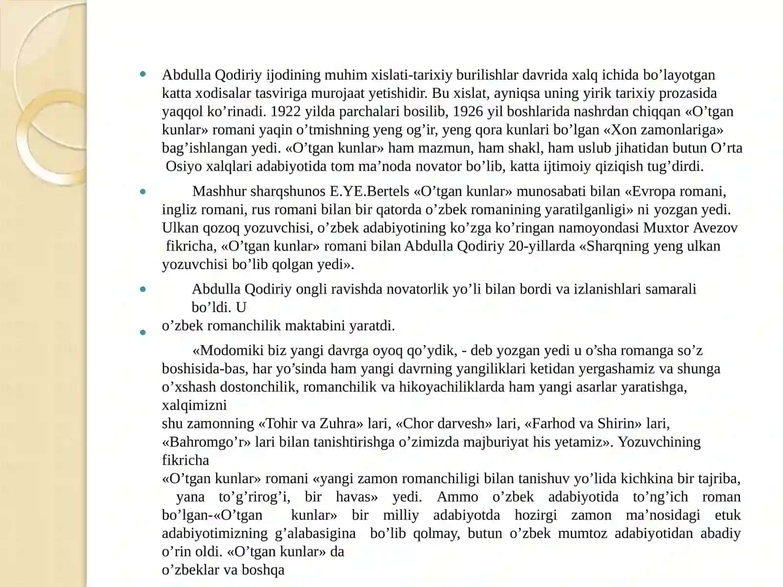 Abdulla Qodiriyning “O’tgan Kunlar” romani 3