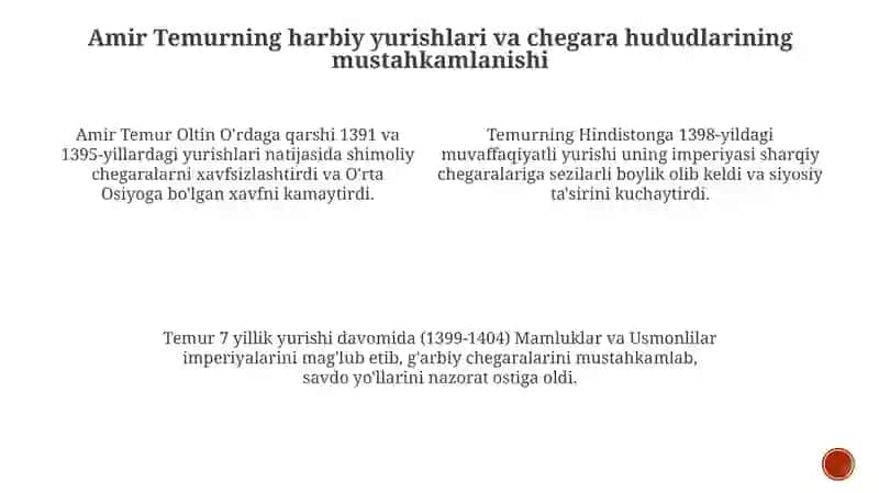 Amir Temur davlat chegaralarini mustaxkamlash 3