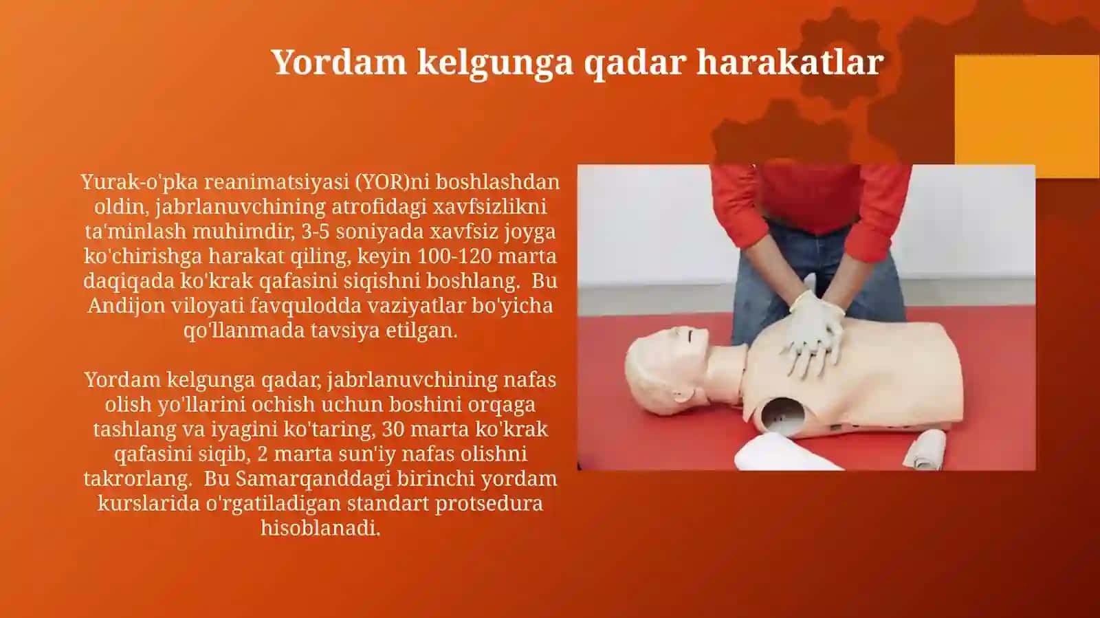 Yurak va nafas olish faoliyati to'xtaganda birinchi tibbiy yordam 3