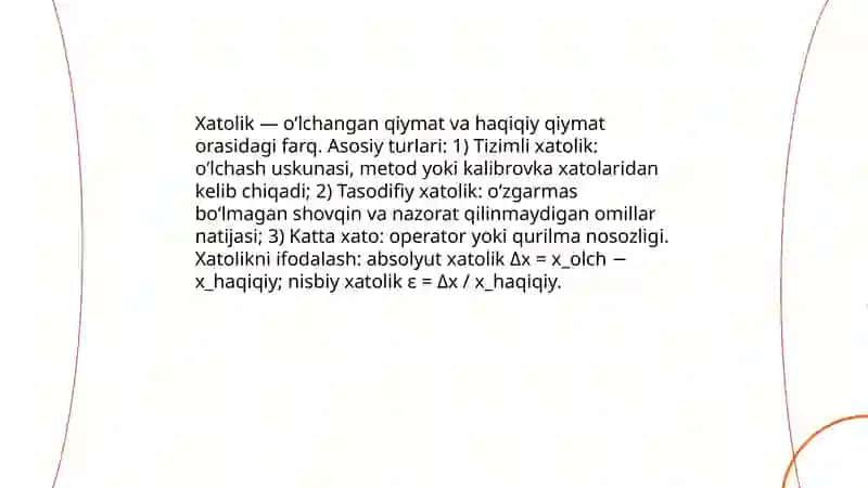 Xatoliklar qiymatini hisoblab chiqish 3