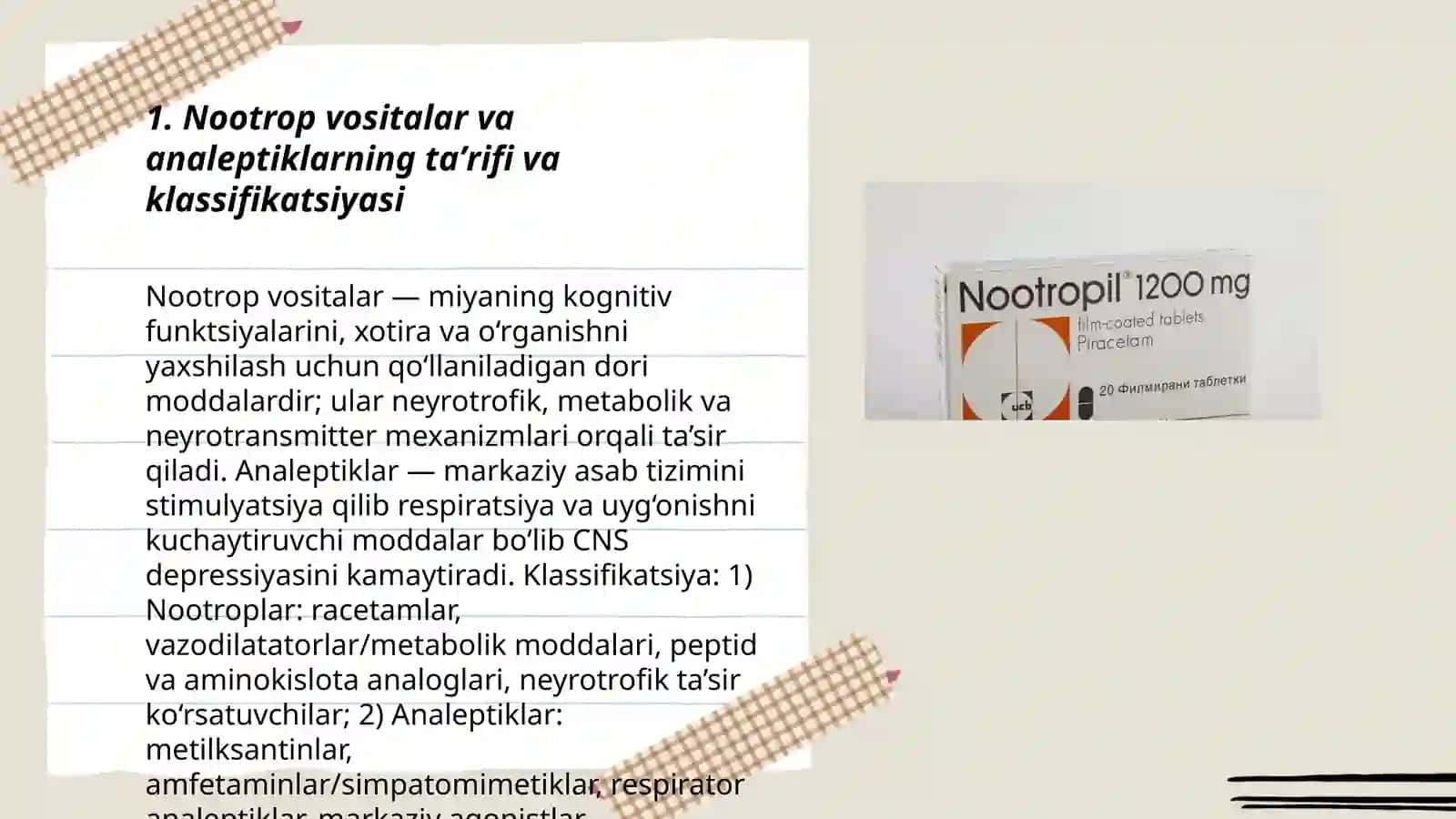 Nootrop vositalar. Analeptiklar 3