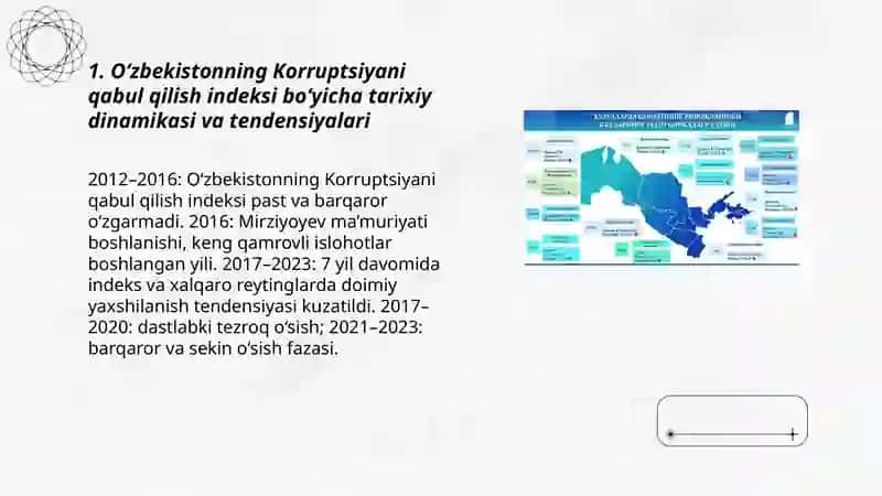 O‘zbekistonning “Korruptsiyani qabul qilish indeksi” boyicha orni 3