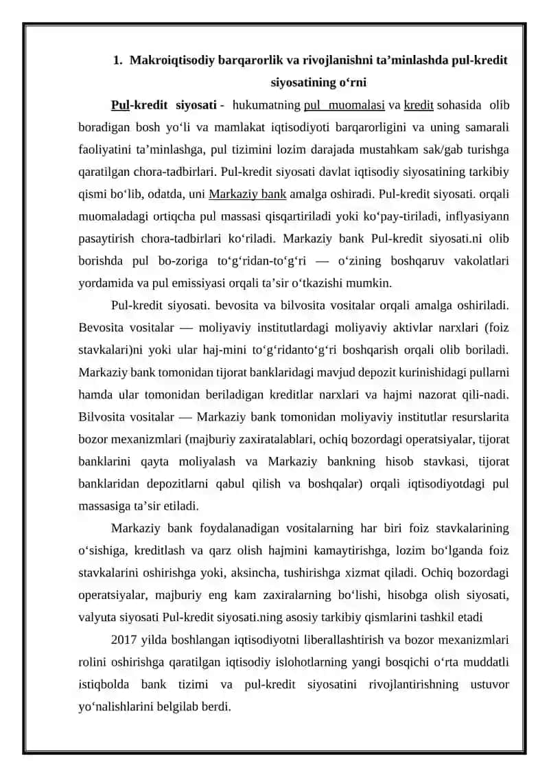 Qattiq Pul Kredit Siyosati 3