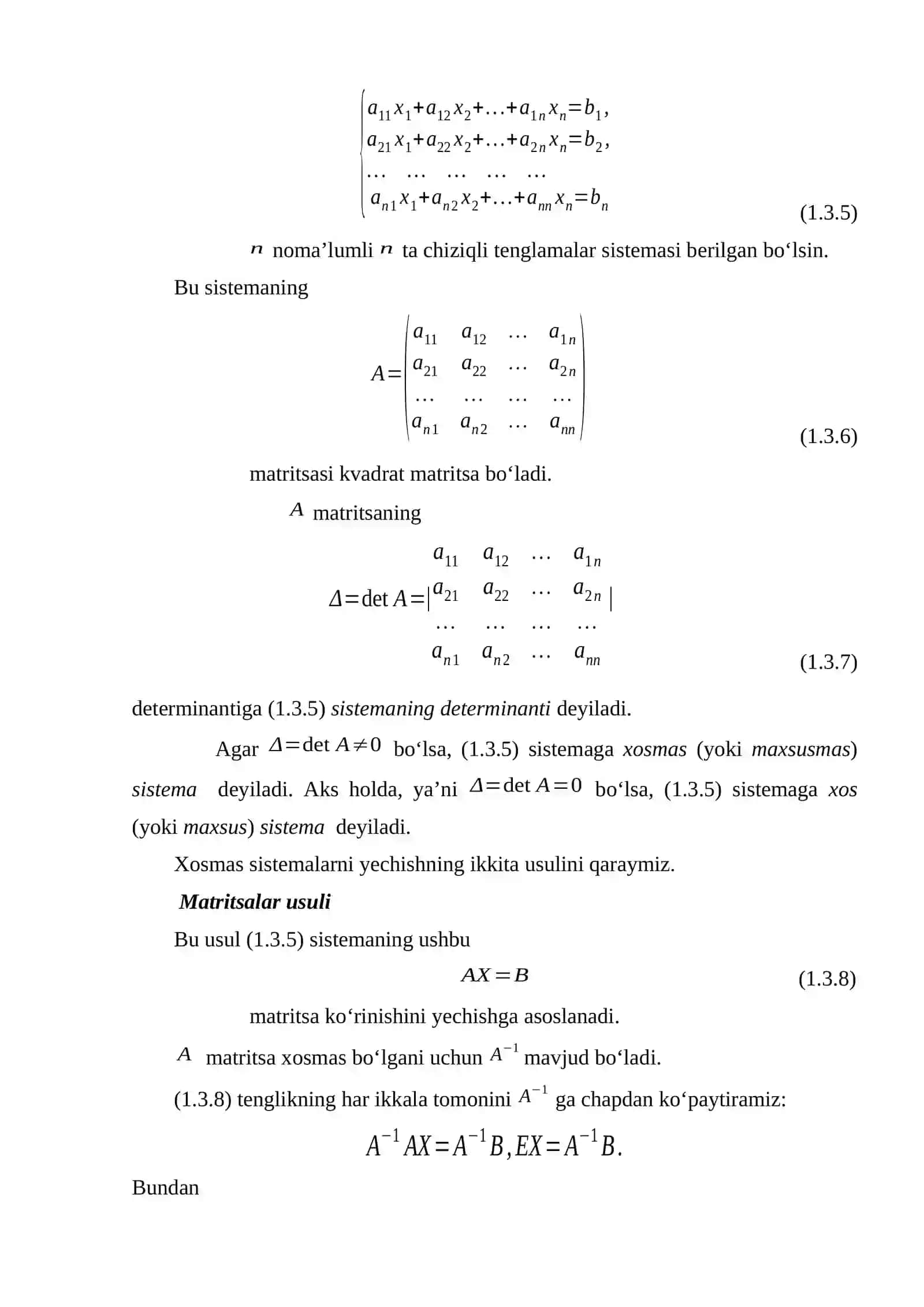 Chiziqli tenglamalar sistemasi va ularni tekshirish 3