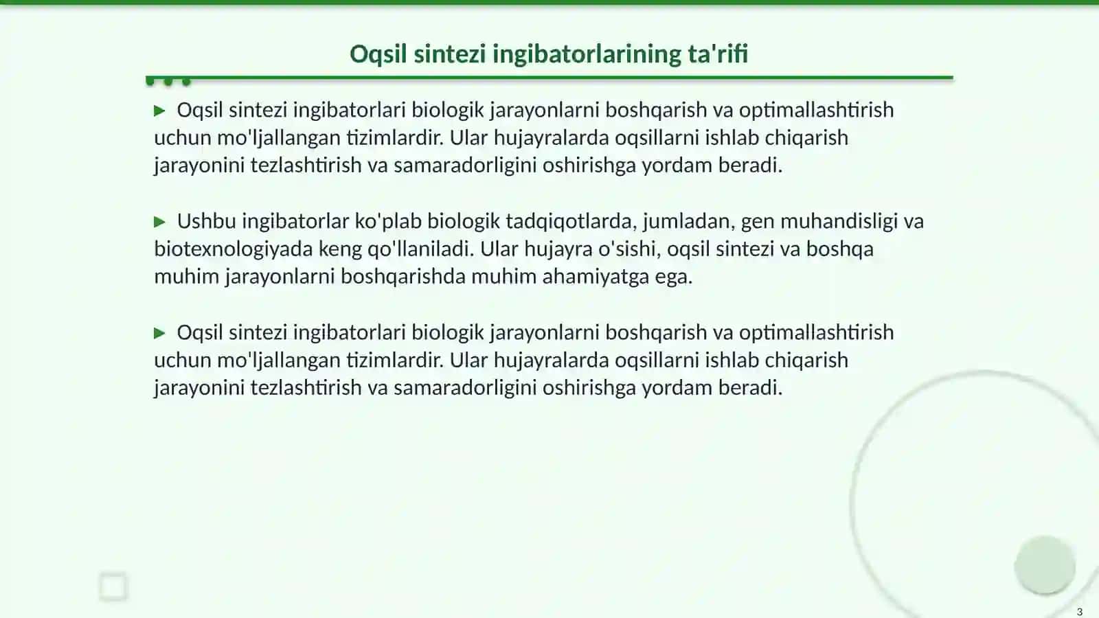 Oqsil sintezi ingibatorlar 3