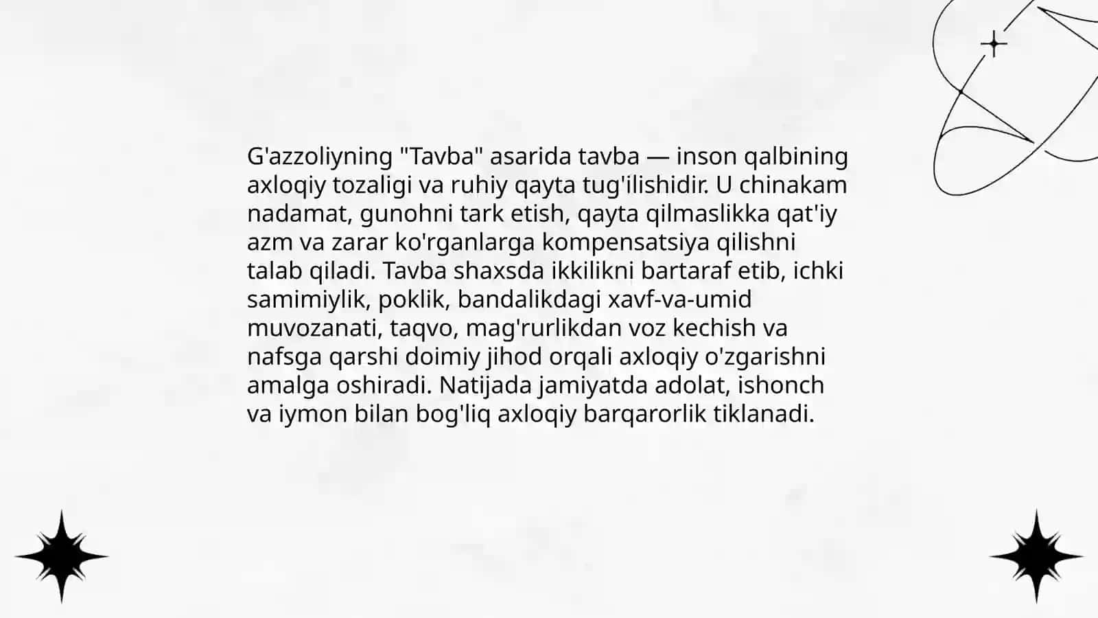 G'azzoliyning Tavba asari asosida "Din va axloq"haqida esse 3