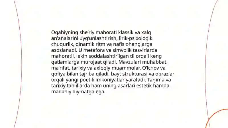 Ogahiyning sheʼriy mahorati, tarixiy va tarjima asarlari 3