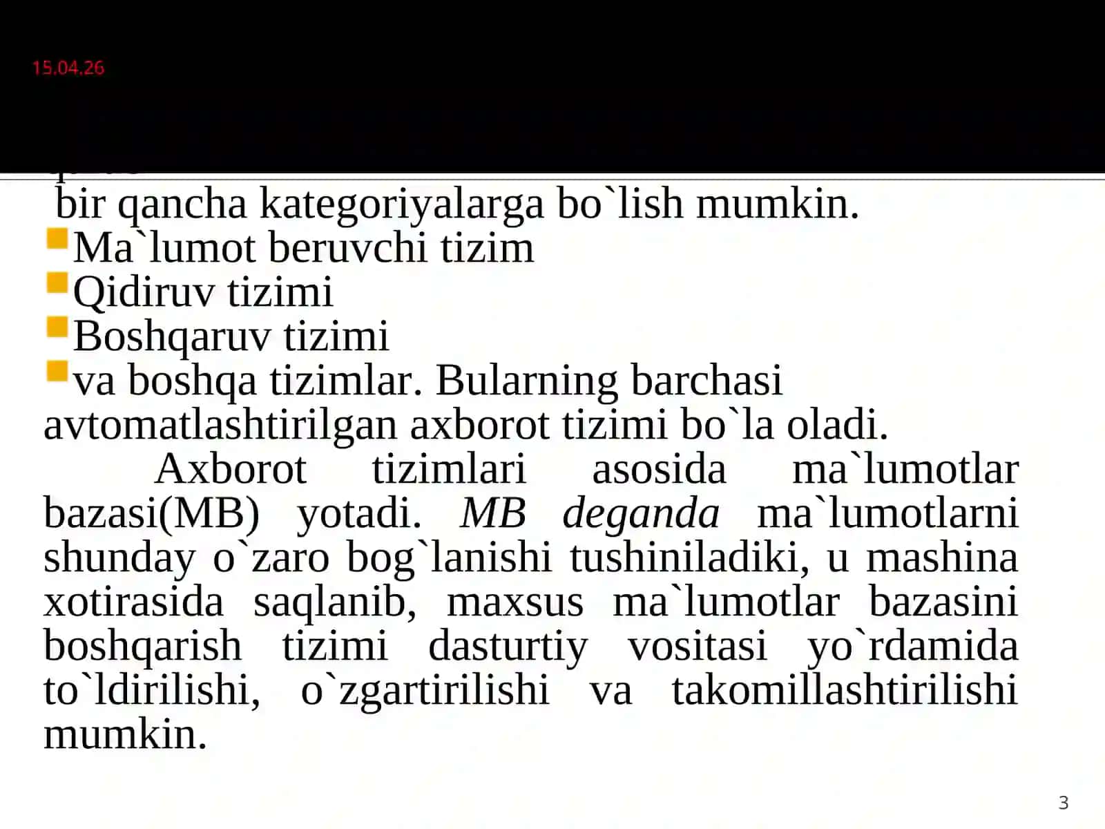 MA`LUMOTLAR BAZASINI BOSHQARISH TIZIMI 3