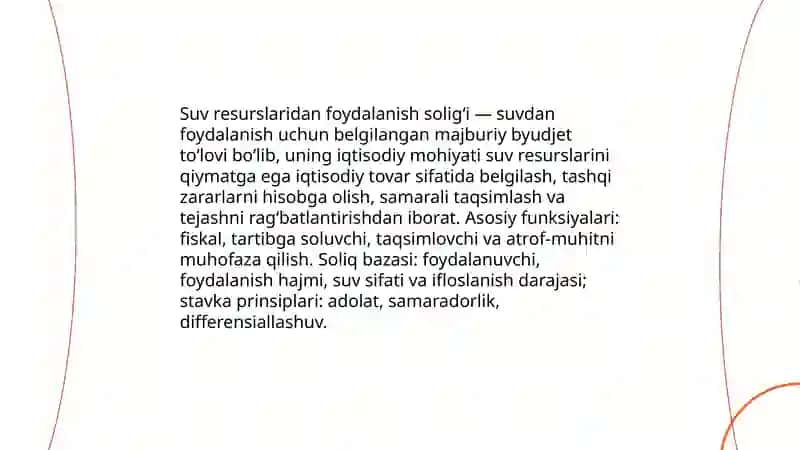 Suv resurslaridan foydalanganlik uchun soliqning iqtisodiy mohiyati va ahamiyati 3