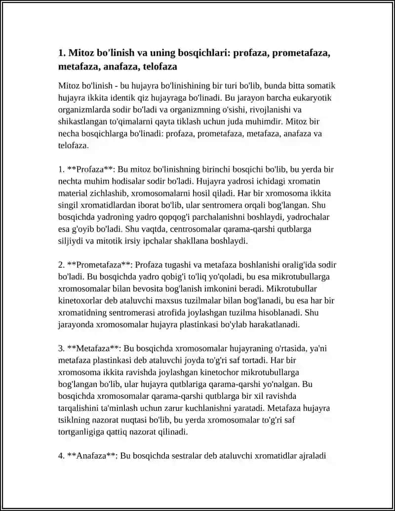 Mitoz bo'linishi va uning bosqichlari 3