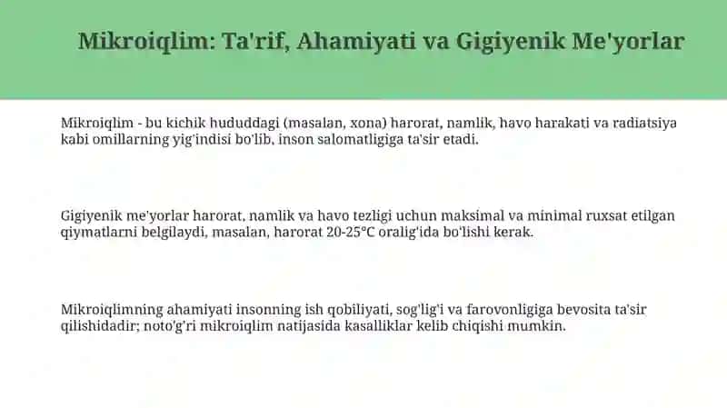 Mikroiqlim va uning gigiyenik normalari 3