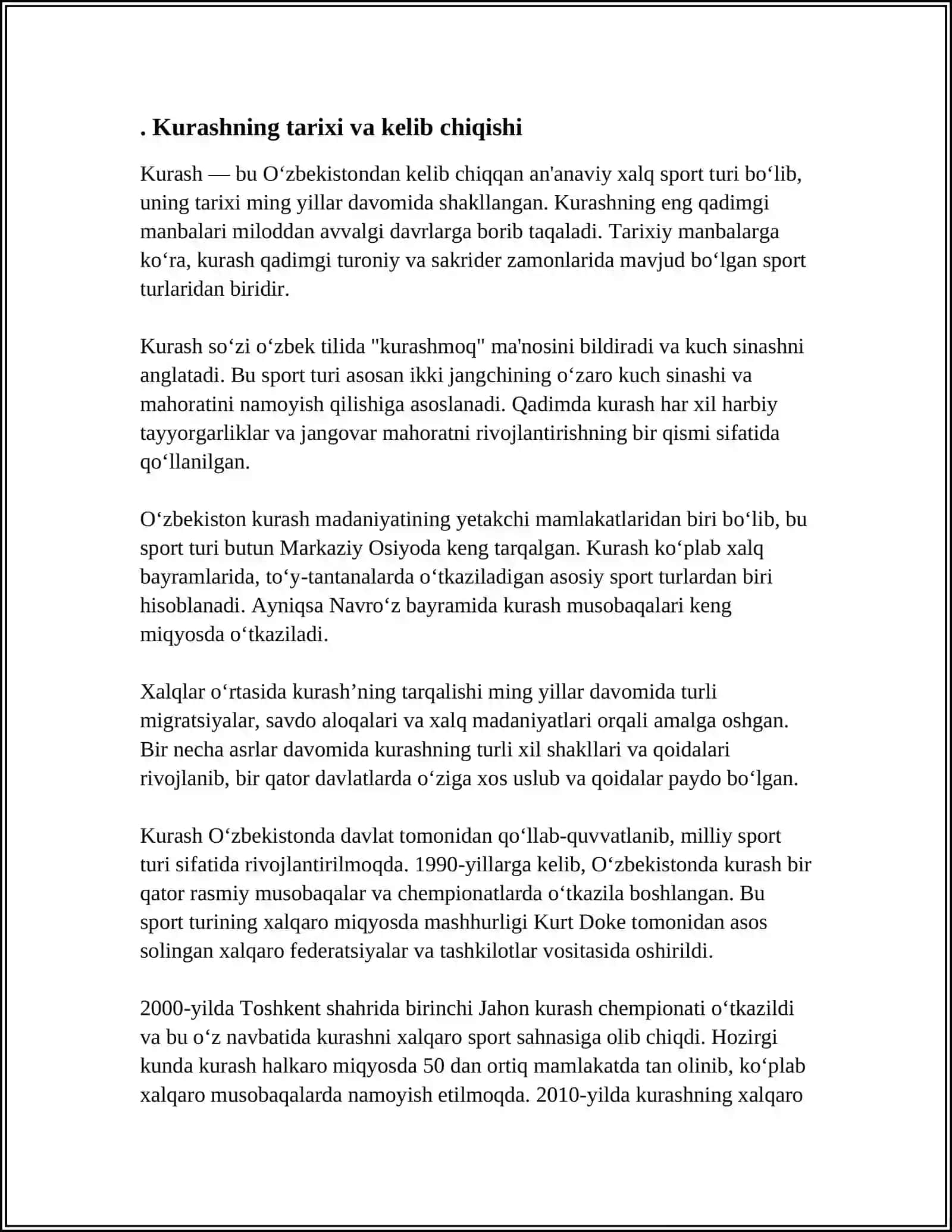 JAHONDA KURASHNING TUTGAN OʻRNI 3