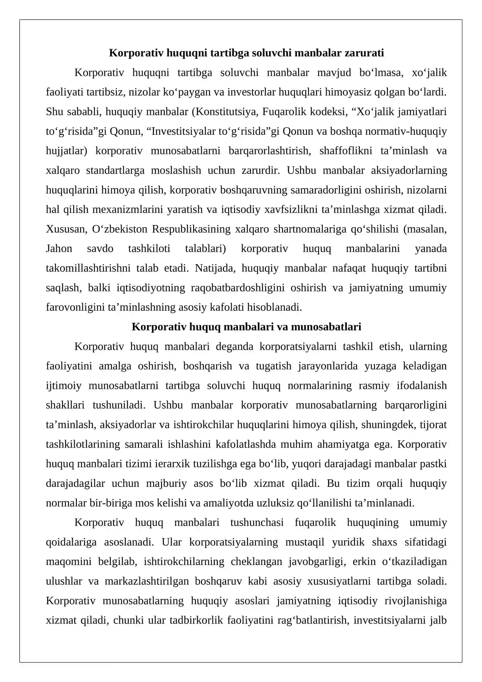 Korporativ huquq manbalari va munosabatlari 3