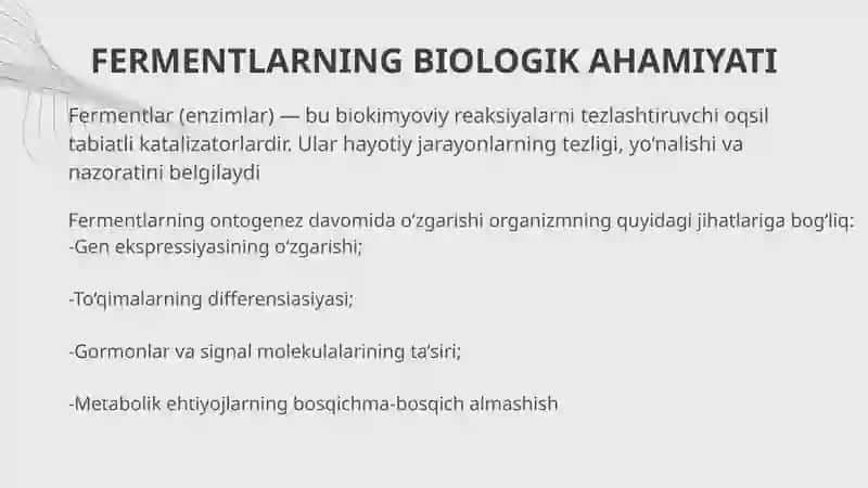 Ontogenezda ferment tarkibining o'zgarishi 3