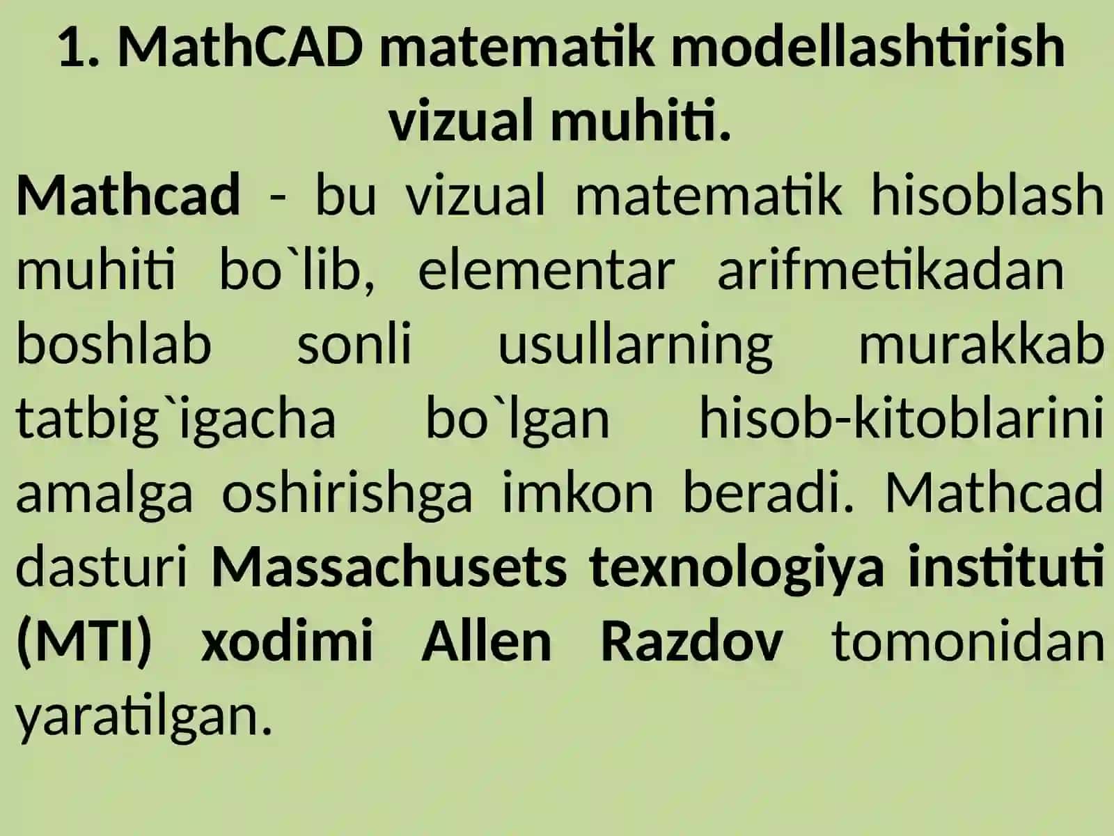 MathCAD dasturining interfeysi 3