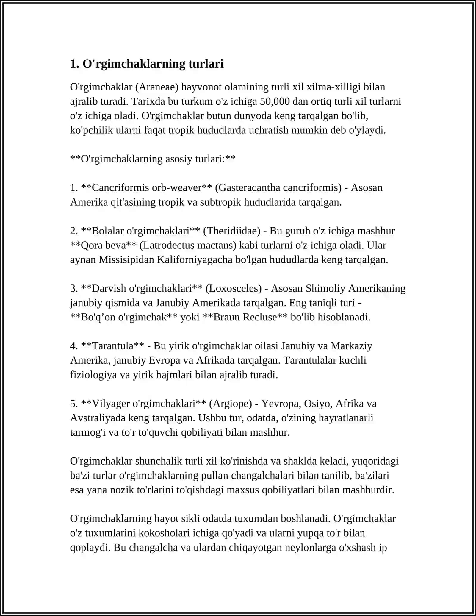O'rgimchaksimonlar va hasharotlar 3