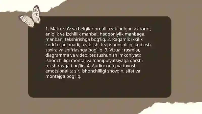 Axborot turlari va ishonchliligi 3