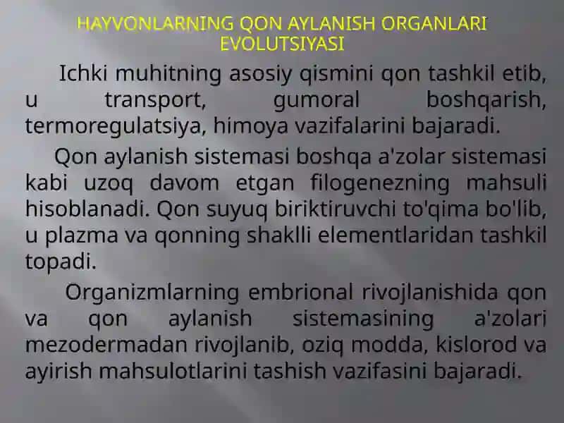 HAYVONLARNING QON AYLANISH ORGANLARI EVOLUTSIYASI 3