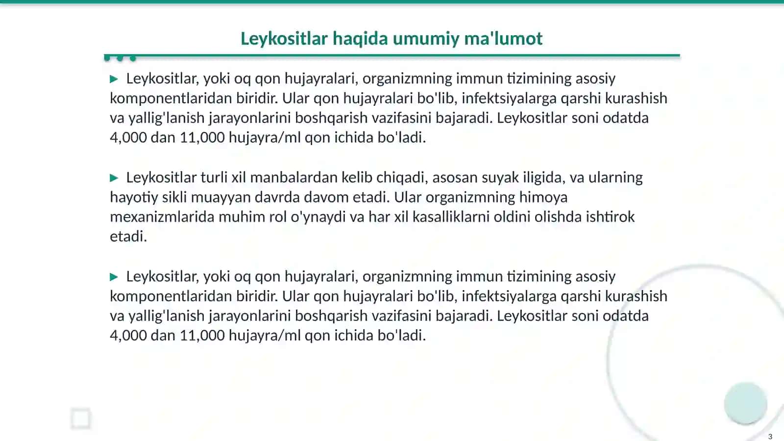 Leykositlar metabolizmi xususiyatlari 3