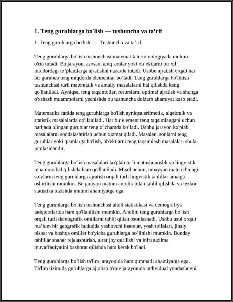 Teng guruhlarga bo'lish 3