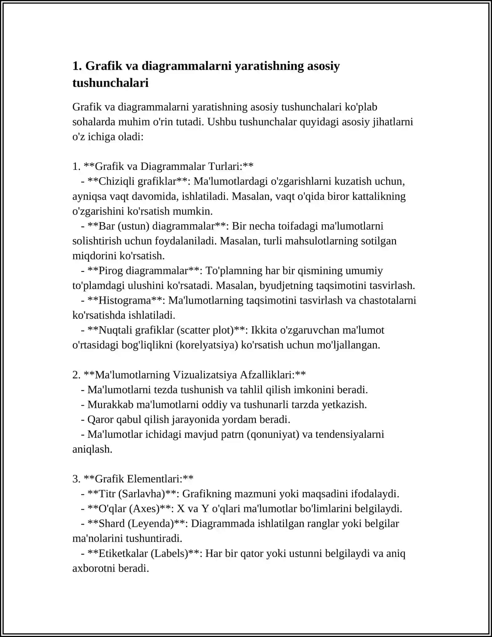 MICROSOFT EXCELDA GRAFIK VA DIAGRAMMALAR YARATISH 3