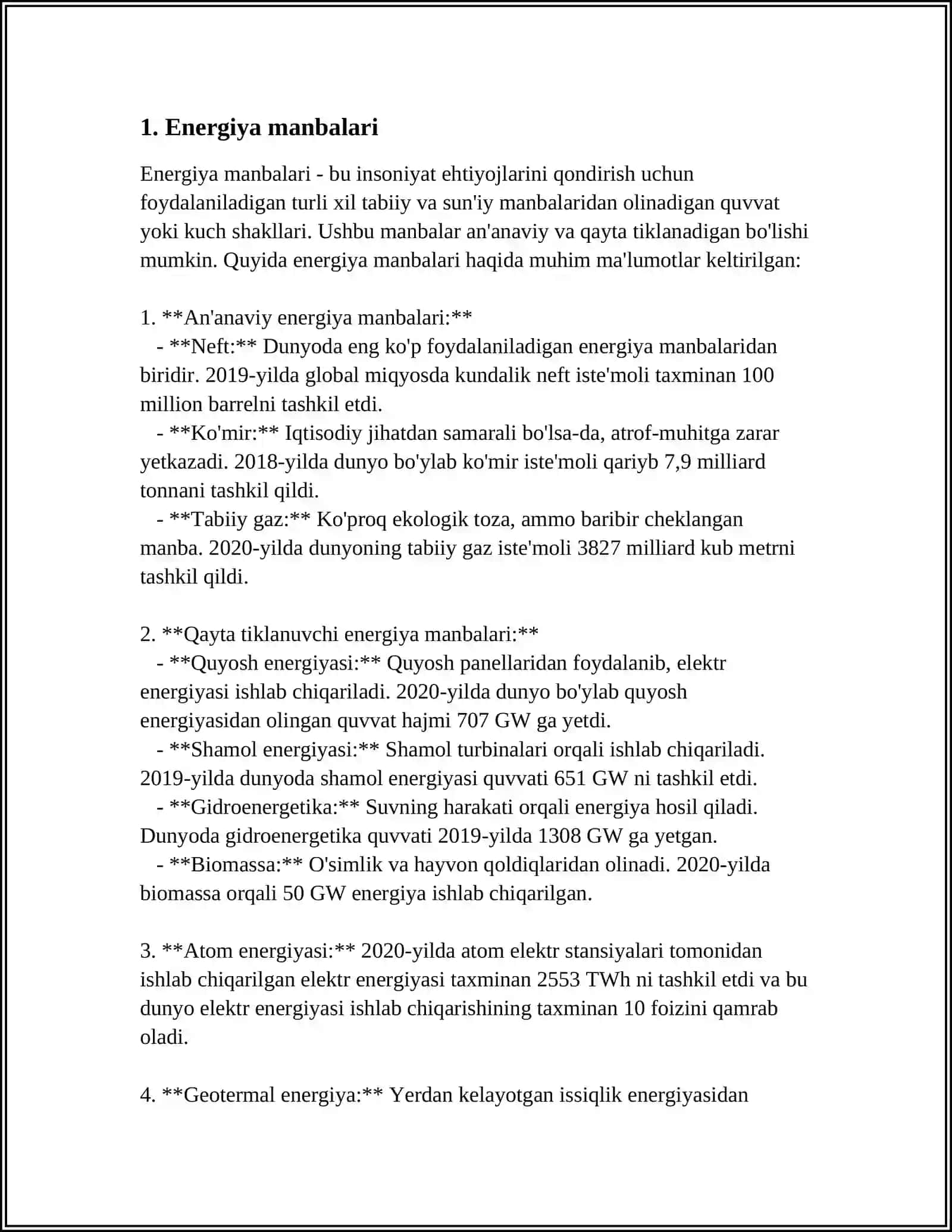 MUSTAQIL ISH Mavzu: ENERGETIKA TUSHINCHALARI 3