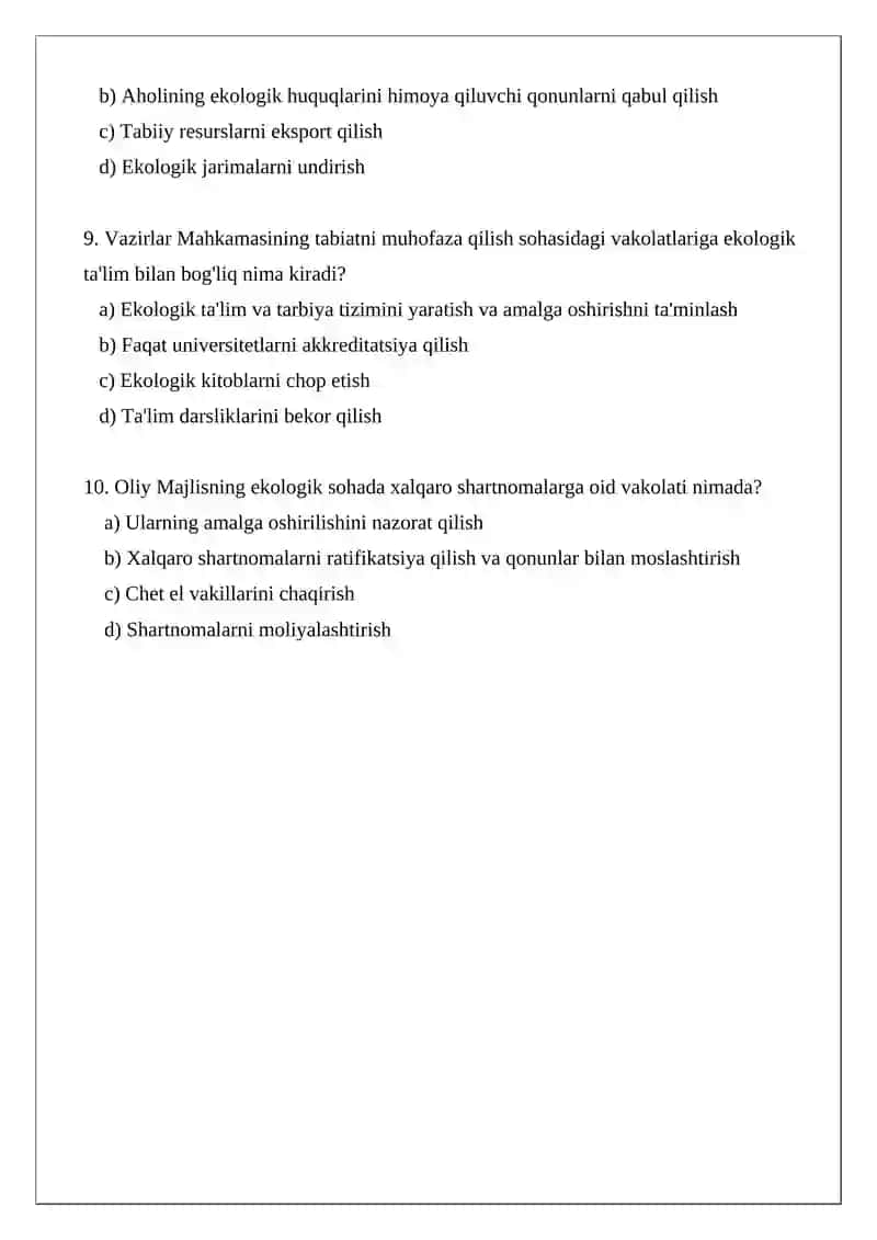 Oliy Majlisning ekologik vakolatlari 3