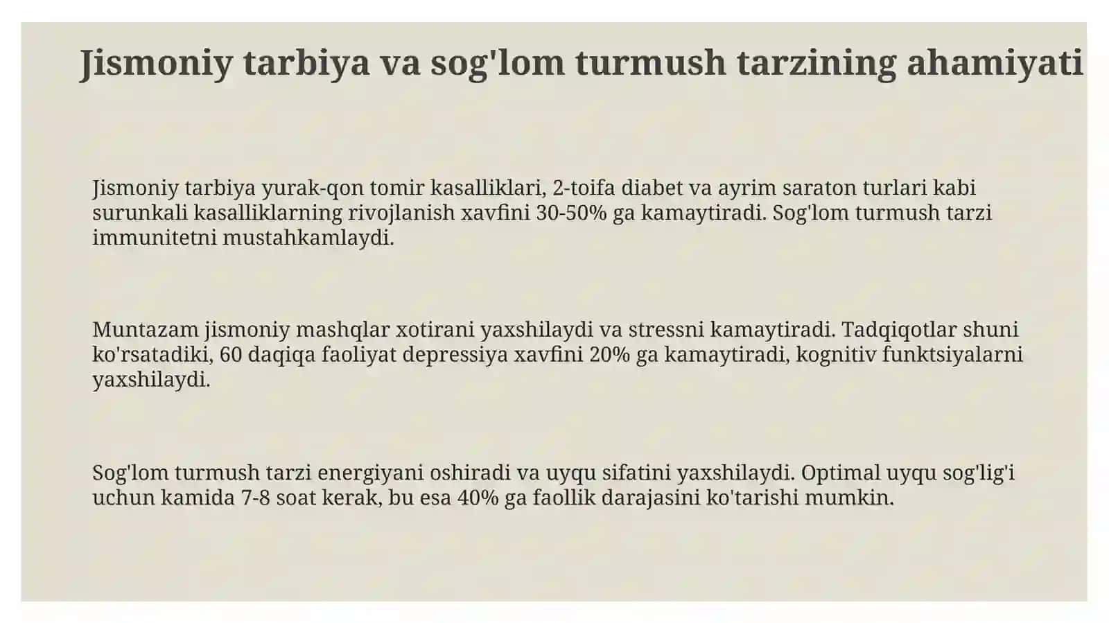 Jismoniy tarbiya va sog'lom turmush tarzini targʻib qilish 3