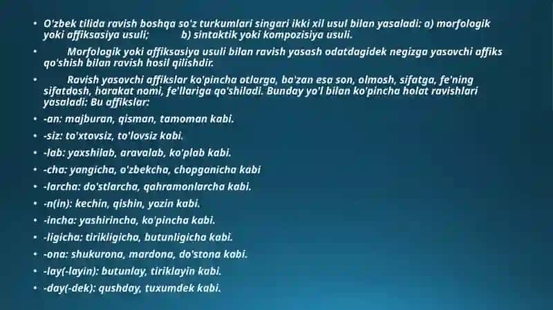 O'zbek tilida ravishlarning yasalishi,tuzilishi 3