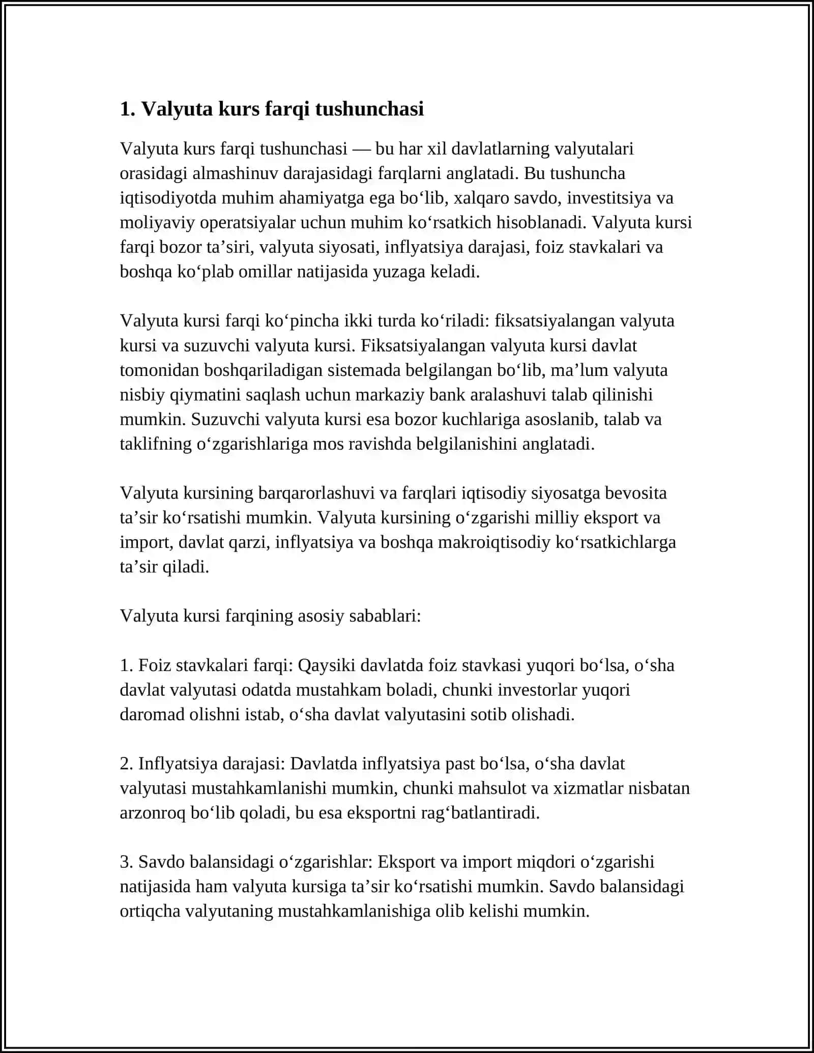 XORIJIY VALYUTA BO‘YICHA KURS FARQI 3
