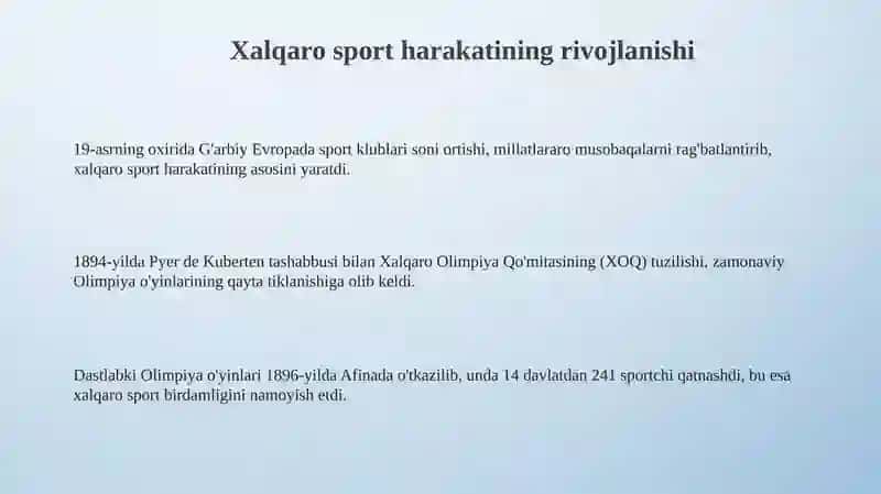 Xalqaro sport harakatining rivojlanishi 3
