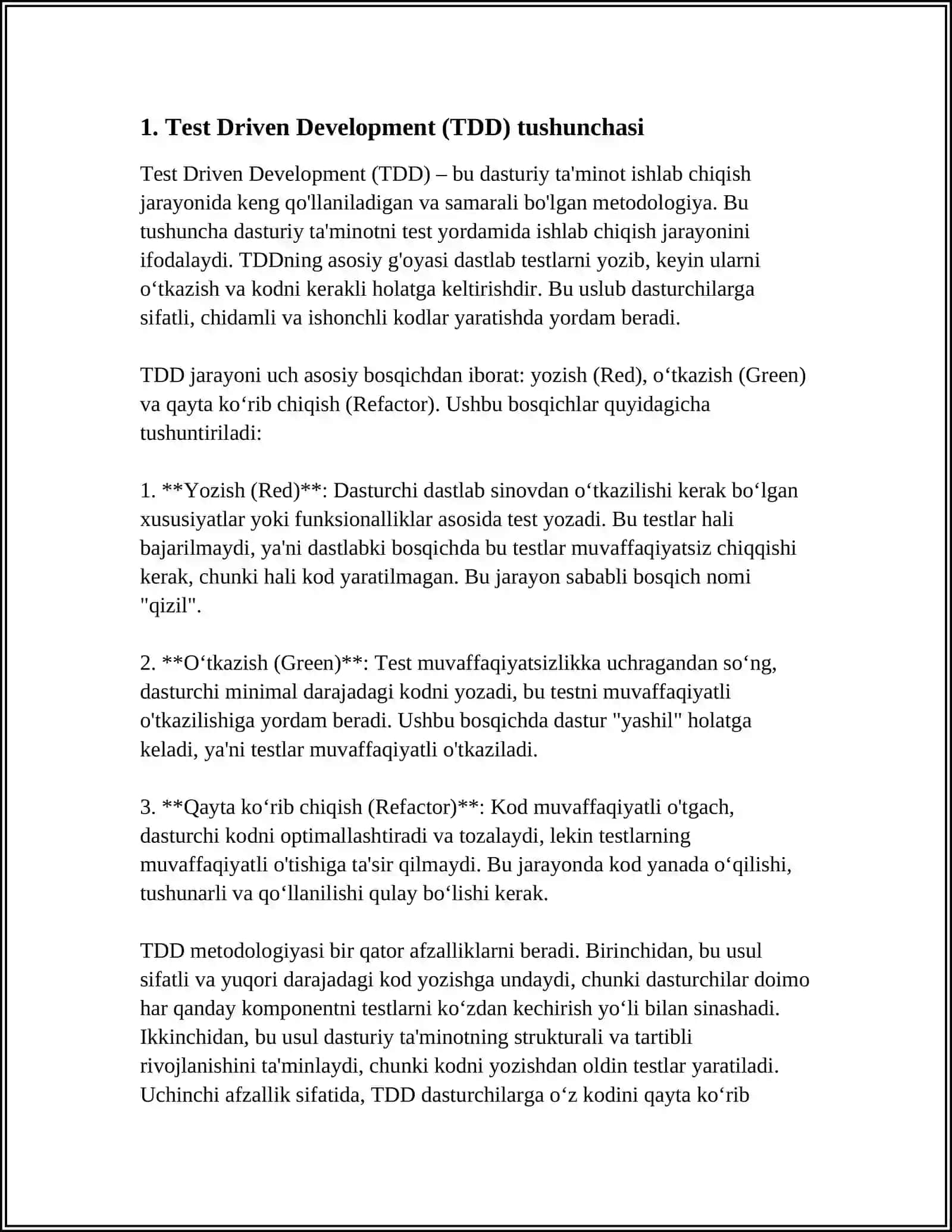 TEST DRIVEN DEVELOPMENT (TDD) METODOLOGIYASI 3