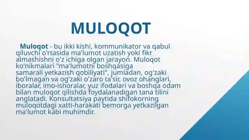 MULOQOT: SHIFOKOR VA BEMOR MULOQOTINING PSIXOLOGIK XUSUSIYATLARI 3