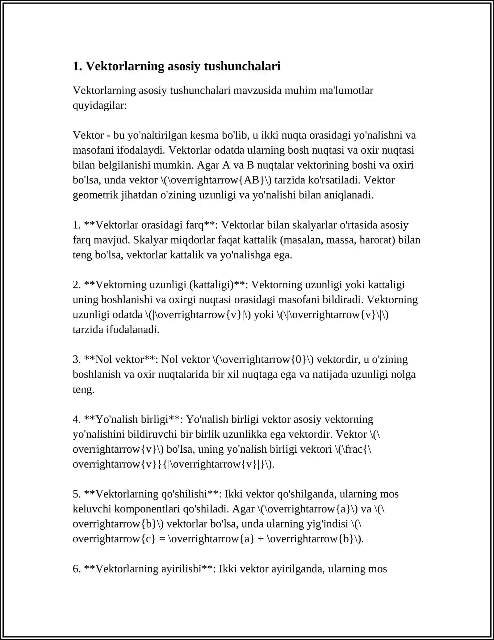 VEKTORLAR VA ULARNI TATBIQLARI 3