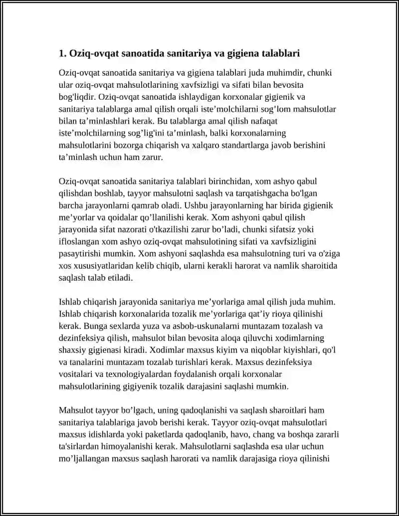 Oziq-ovqat sanoatida standart talablari 3