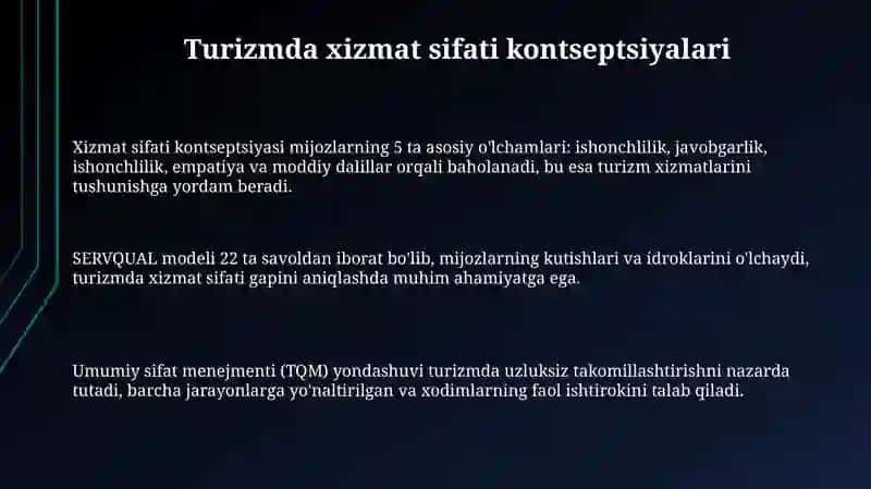 Turizm xizmatlar sifatini boshqarish 3