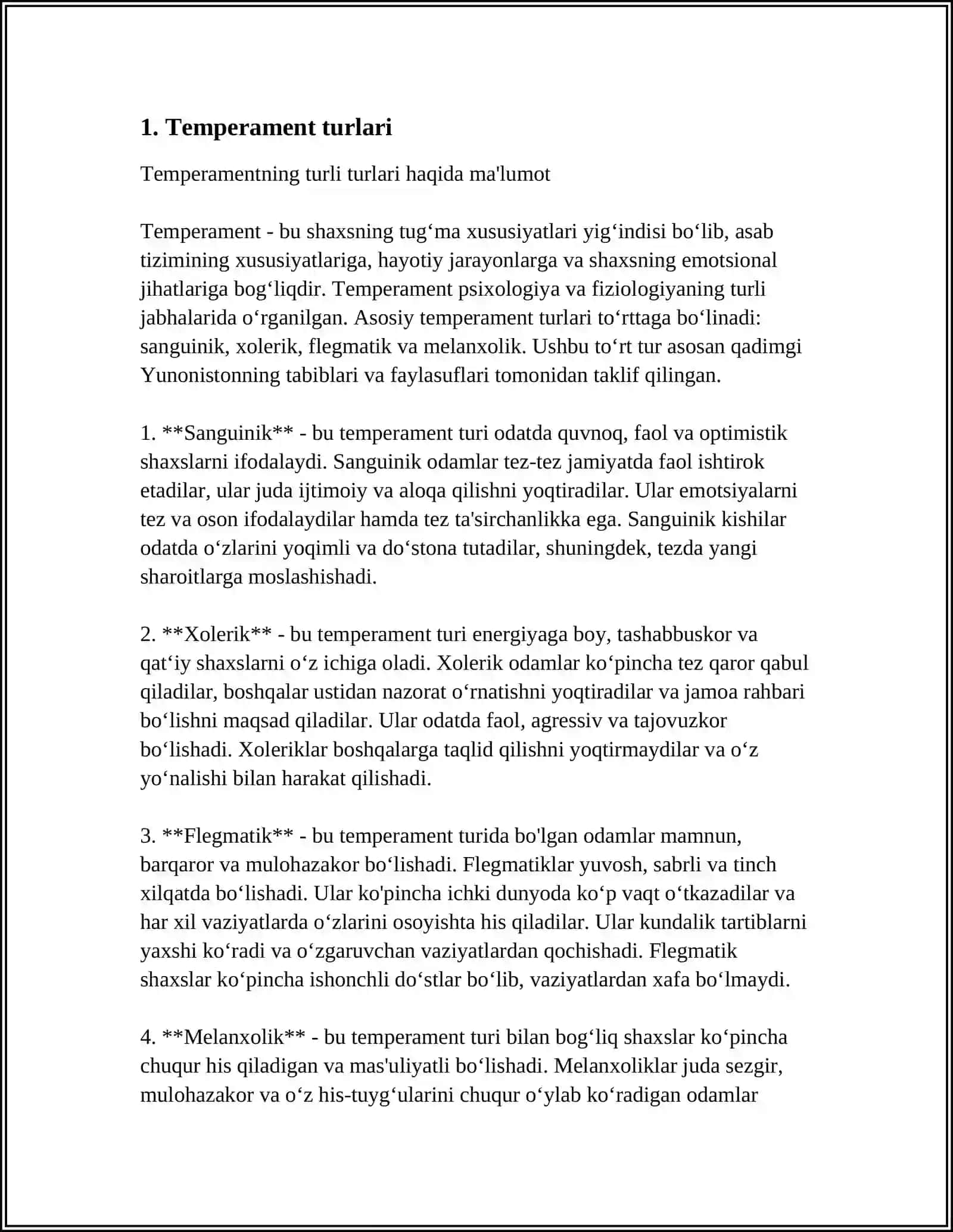 TEMPERAMENT. XARAKTER. QOBILYAT 3