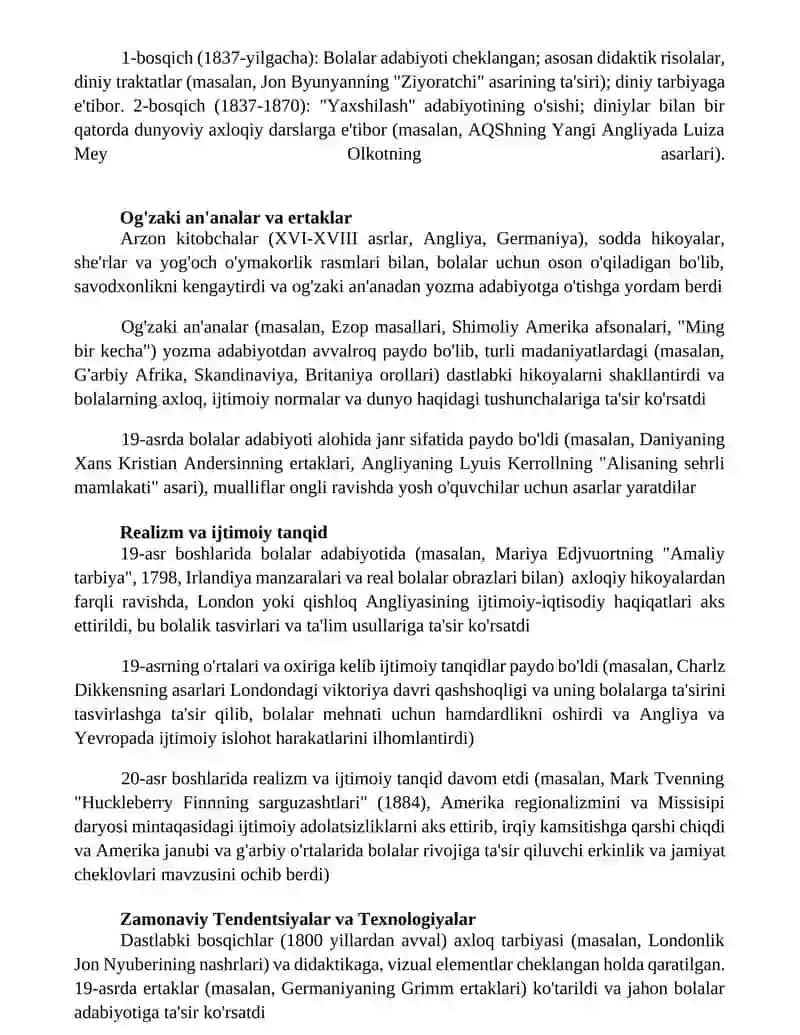Bolalar adabiyotining vujudga kelish bosqichlari 3