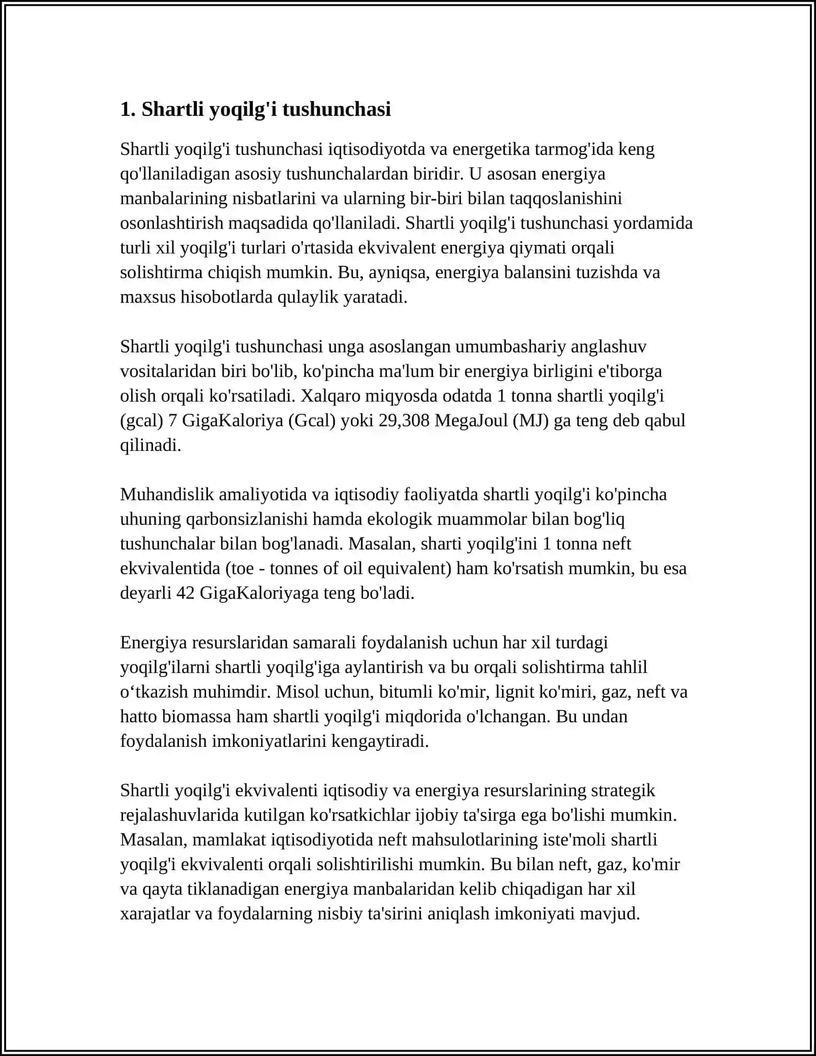 SHARTLI YOQILG'I TUSHUNCHASI 3
