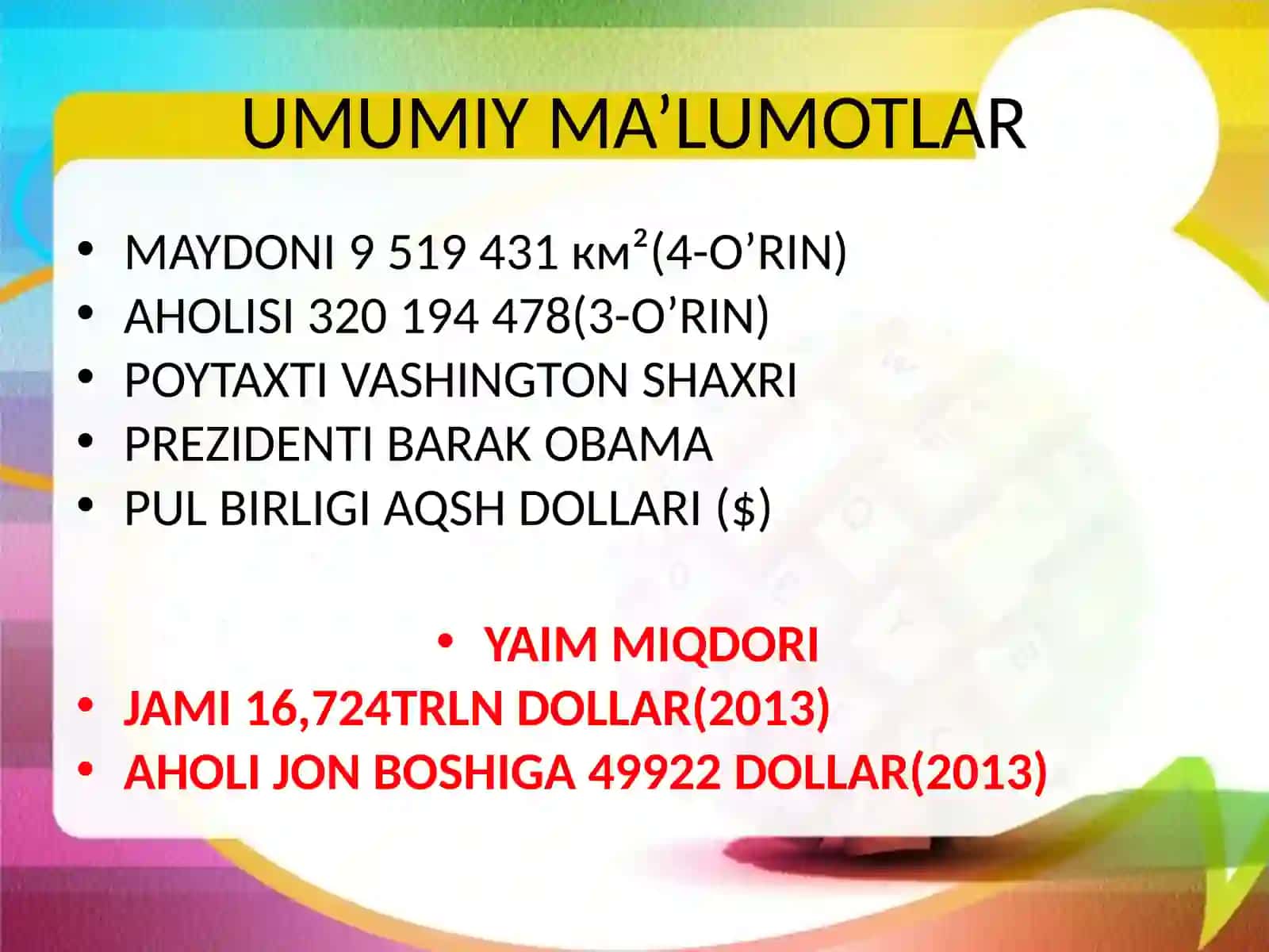 AMERIKA QO’SHMA SHTATLARI (AQSH) 3