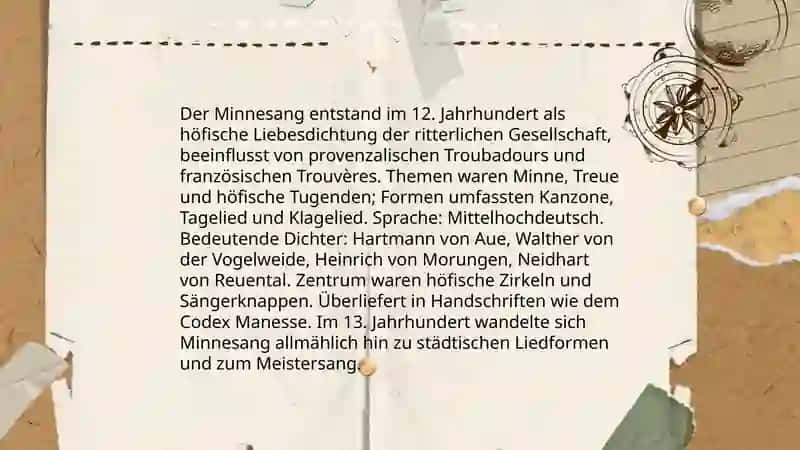 Ritterliche Deutsche Literatur und Minnesang 3