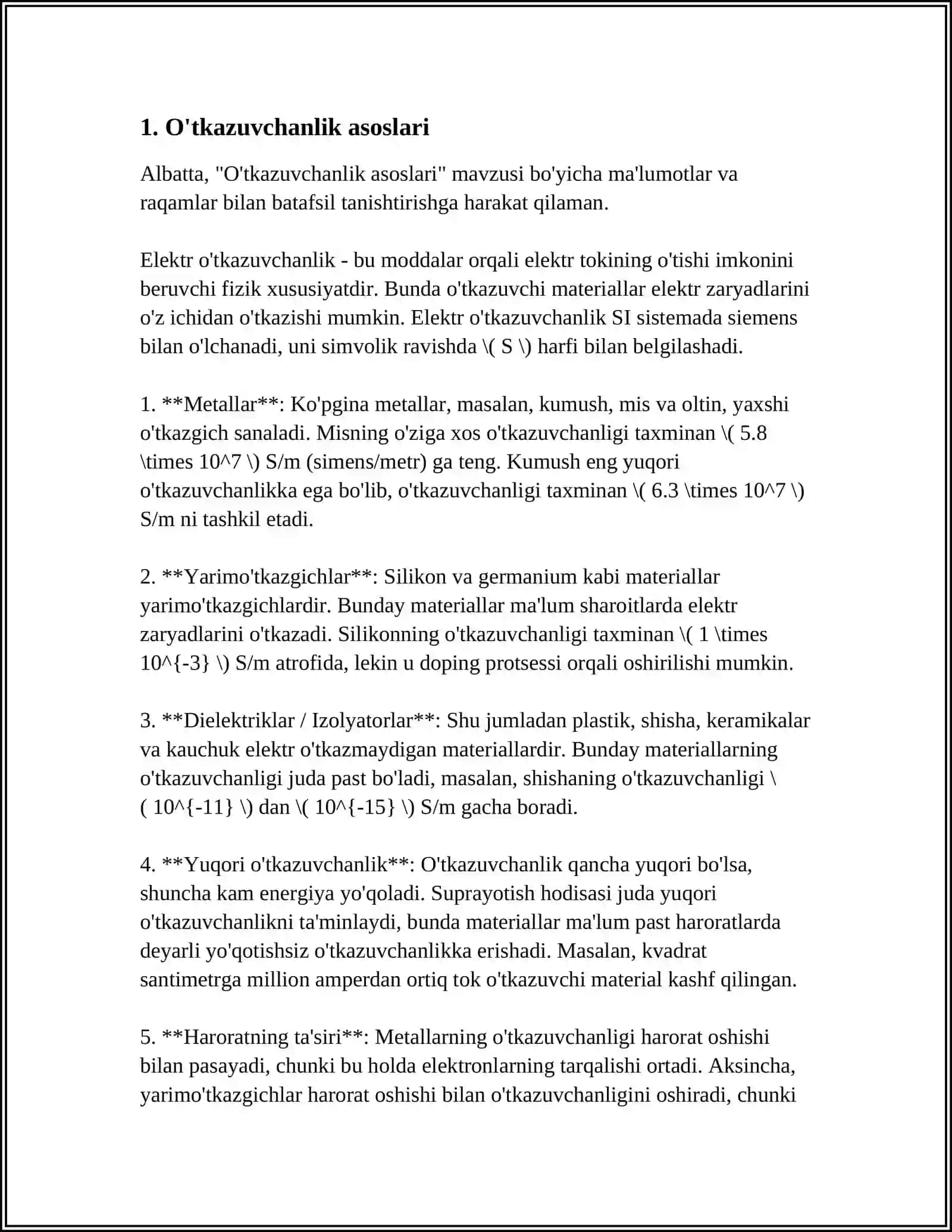 O'tkazuvchanlik va uning kvantomexanik talqini 3